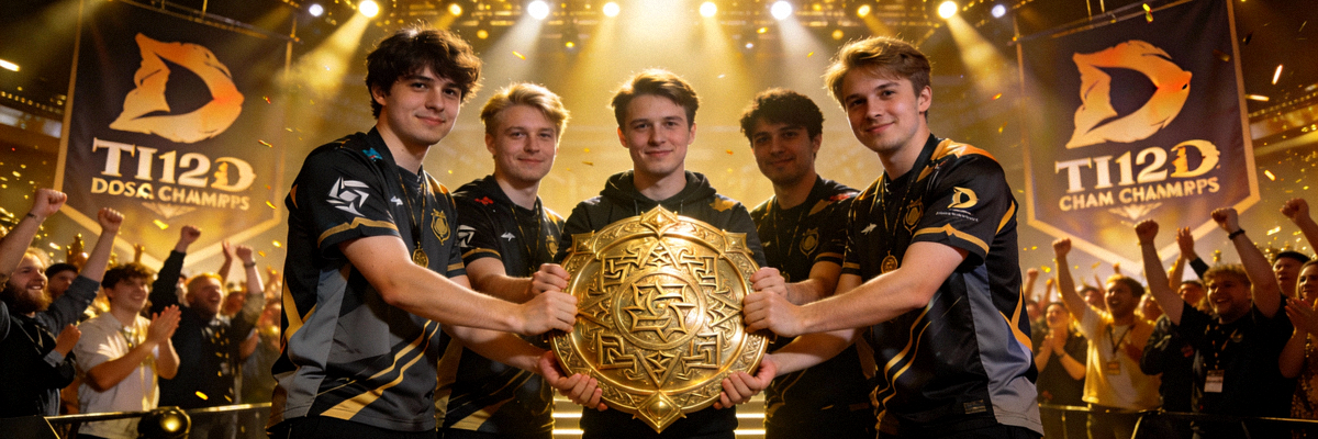 DOTA2国际邀请赛TI12冠军战队捧起不朽盾的荣耀瞬间